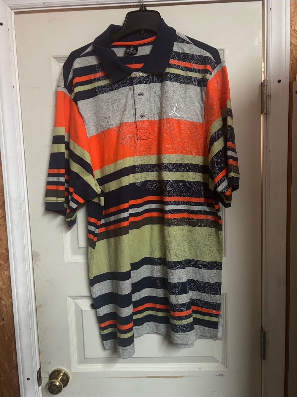 Jordan Short-Sleeve Striped Polo in Orange, Navy & Gray (070726#1)